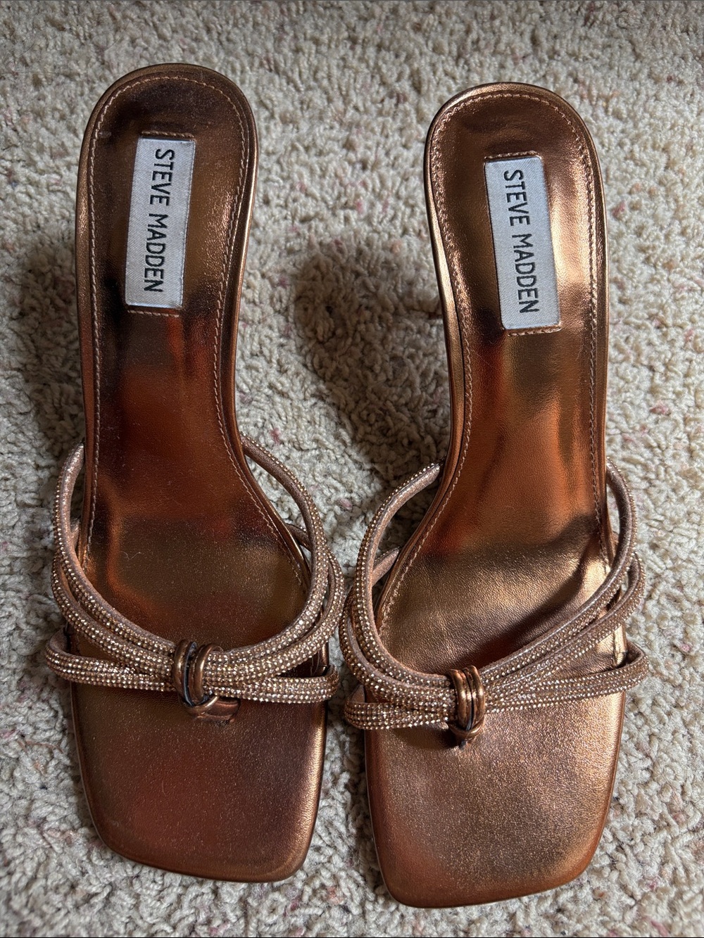 Steve Madden Metallic Bronze Gold Knotted Strap Slide Kitten Heel